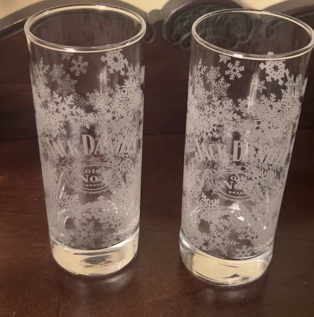 Jack Daniel's Old No 7 Snowflake Highball Glasses Set of 2 10 Oz Holiday Barware